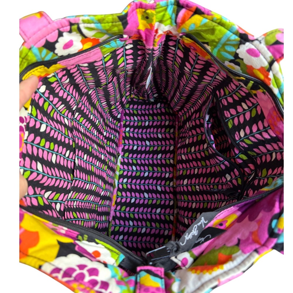 Vera Bradley Va Va Bloom Quilted Cotton Tote Bag Floral Pink Yellow Green Zip - Picture 4 of 10